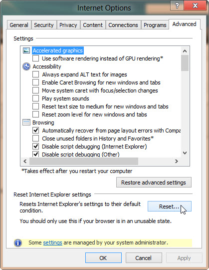 Access the browser settings.
Choose the option to reset browser settings to default.