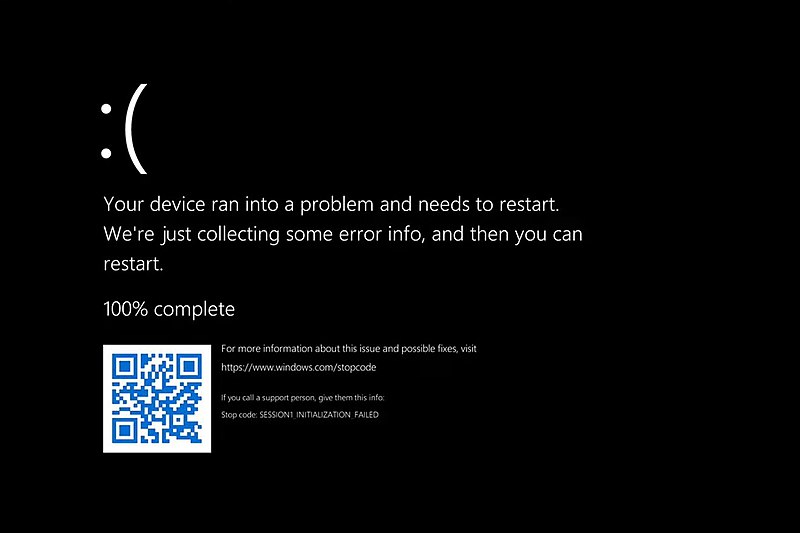 Blue error screen with error message on Windows 8.1