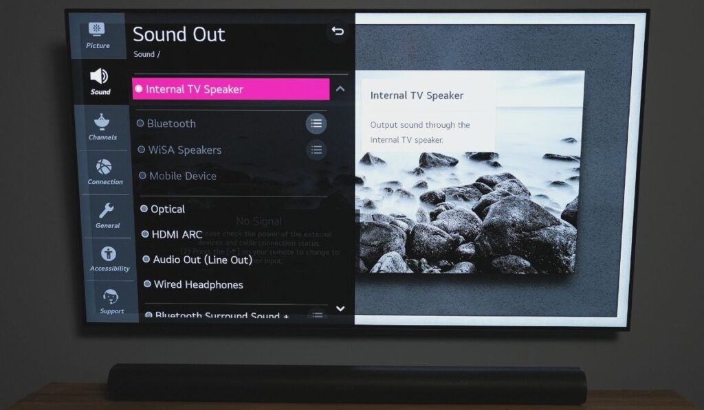 Check your TV's audio settings, and check that your speakers are connected.