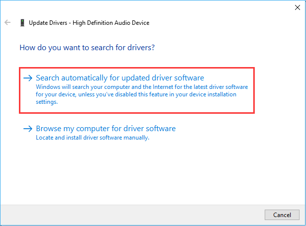 Choose Search automatically for drivers.