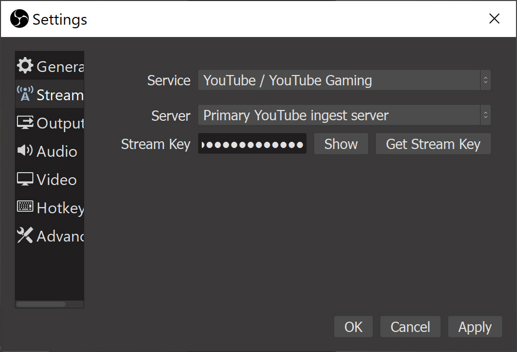 Choose your preferred streaming settings (resolution, frame rate, etc.).
Click on the "Create stream" button to generate a stream key.