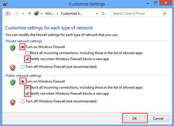 Click on Turn Windows Firewall on or off.