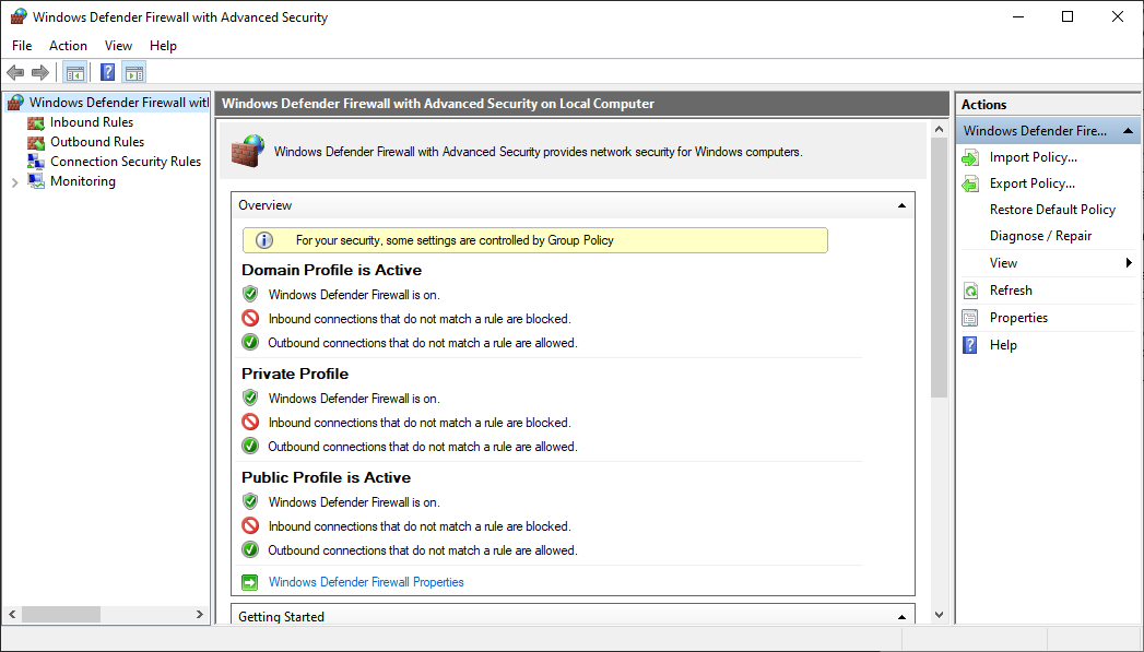 Click the Firewall & Security tab in Microsoft.
