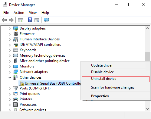 Click Universal Serial Bus controllers to expand that section, right-click on the gamepad, and select the Update driver option.