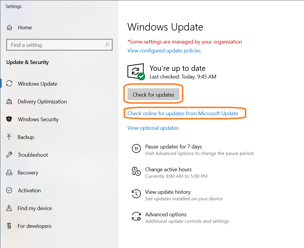 Go to Settings > System > Update & security > Check for Update