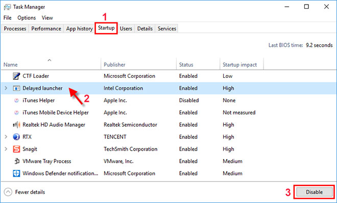 Go to Startup tab -> select Open Task Manager for all startups -> click Disable all -> click on Disable selected