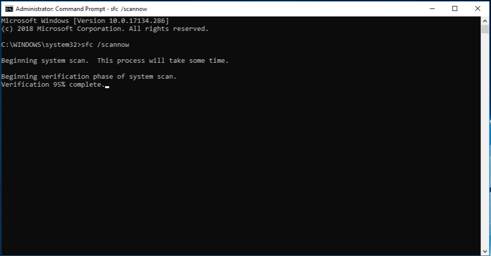 In the cmd window, type the following command and press Enter: sfc /scannow