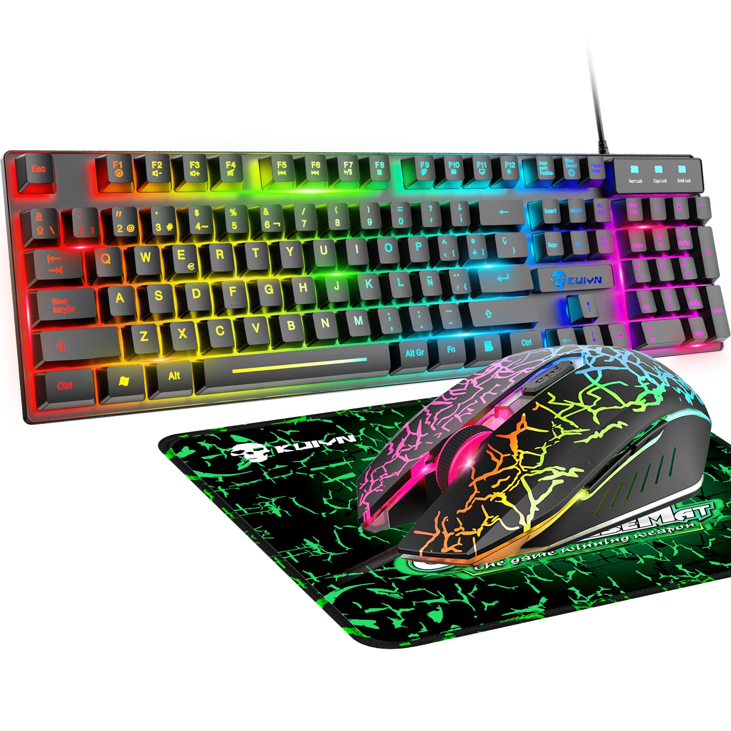 Multi-color LED backlit gaming keyboard and mouse combo