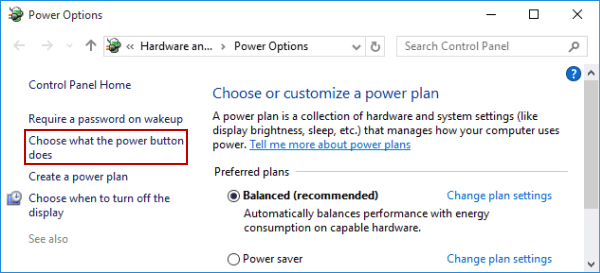 Navigate to the Choose what the power button does section.