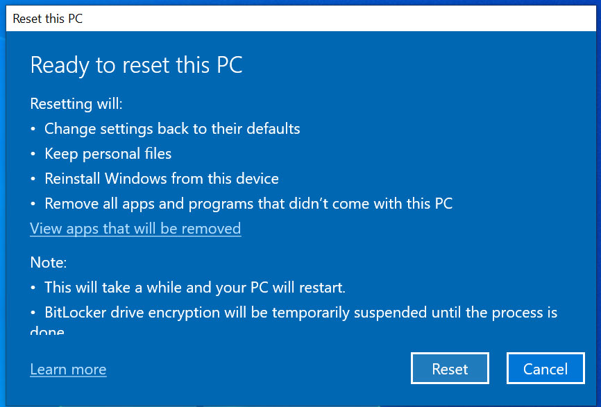 Next, click on Get started under Reset this PC.