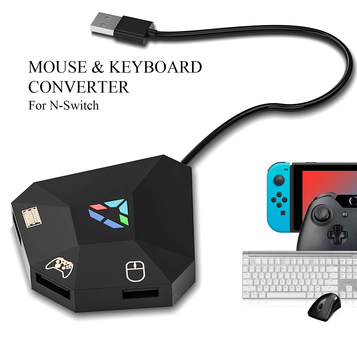 Nintendo Switch with a keyboard and mouse attached