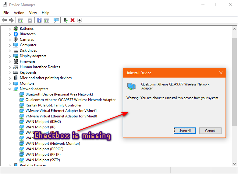 Now check Delete the driver software for this device option and click on Uninstall.