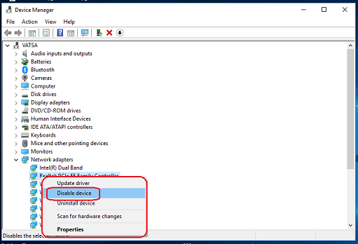 Now locate the network adapter, right-click it and choose Enable.