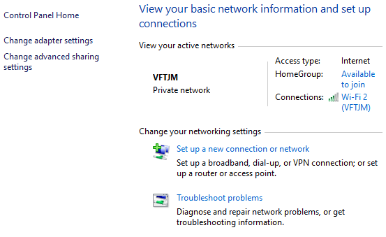 On the first computer, open the "Control Panel" and click on "Network and Internet", then "Network and Sharing Center".
Click on "Change advanced sharing settings" on the left side of the window.