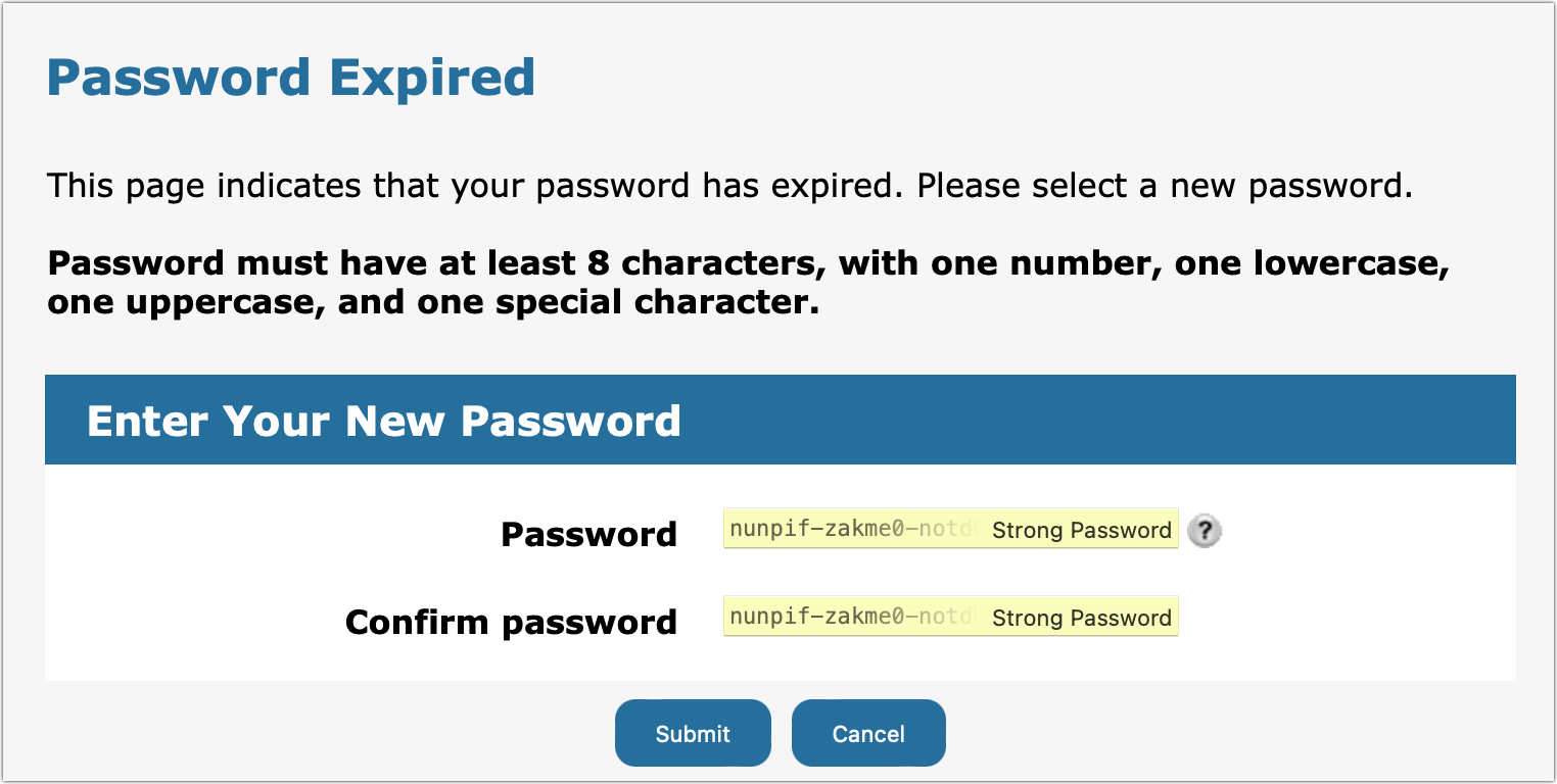 Once your identity is verified, you will be prompted to enter a new password
Choose a strong and unique password that you haven't used before