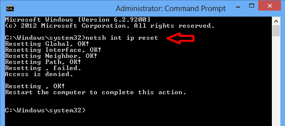 Open Command Prompt as an administrator
Type "netsh int ip reset" and press Enter