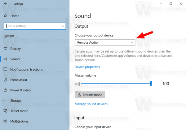 Open your device's sound settings and go to Output device.
