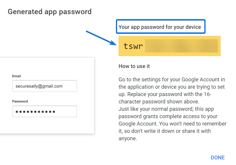 Password: your Google account password or an App Password if you have 2-Step Verification enabled
Port: 587