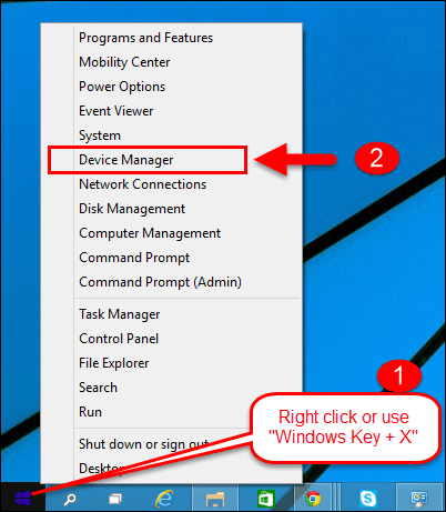 Press the Win + X keys and open Device Manager.