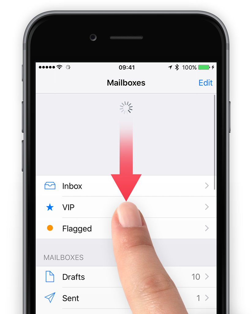 Pull down on the screen to refresh the inbox.
Wait for the app to update and check if the correct emails appear.