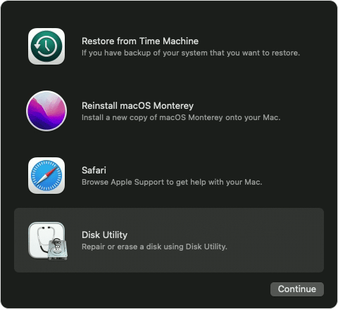 Restart your Mac and hold down Command + R to enter Recovery Mode. Click on Disk Utility and select your hard drive.
