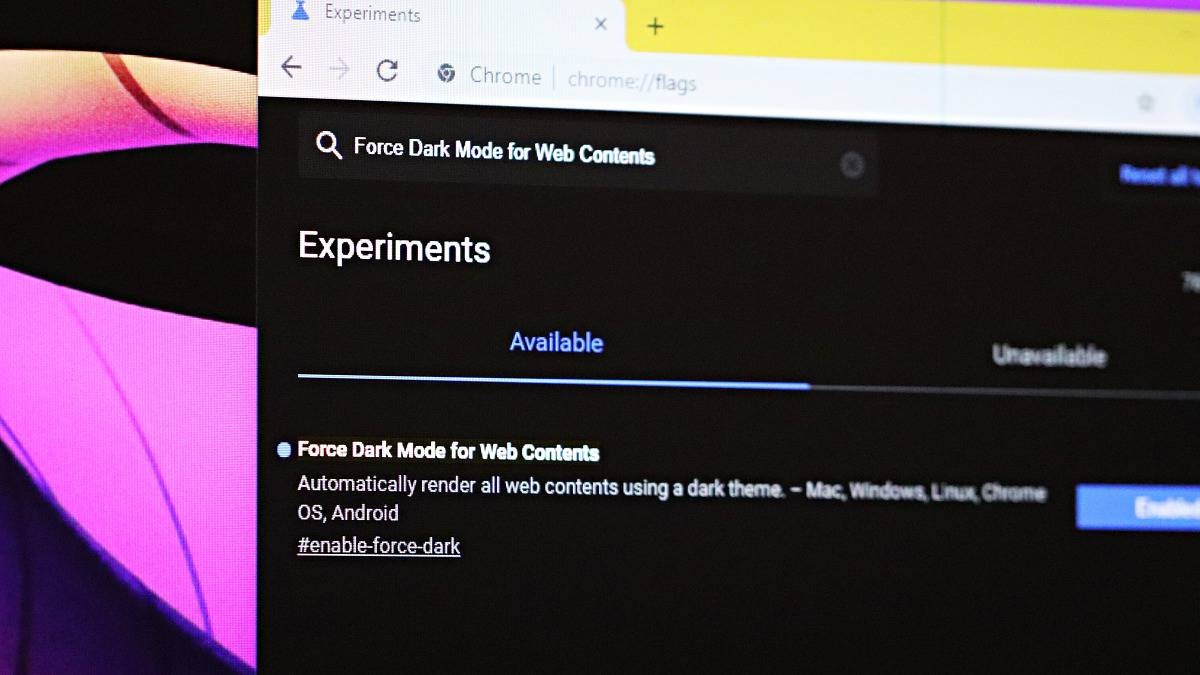 Scroll down to the Experimental Features section, and enable the Enable Dark Theme.