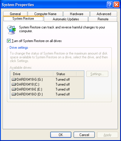 Select System Restore to open the window in the snapshot directly below.