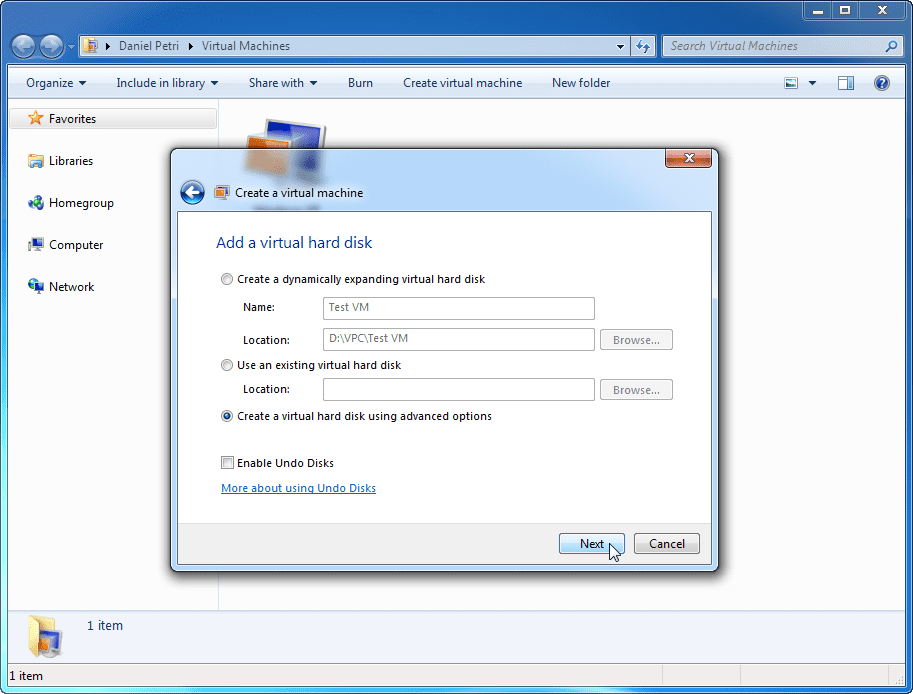 Select the Create new Virtual Disk option.