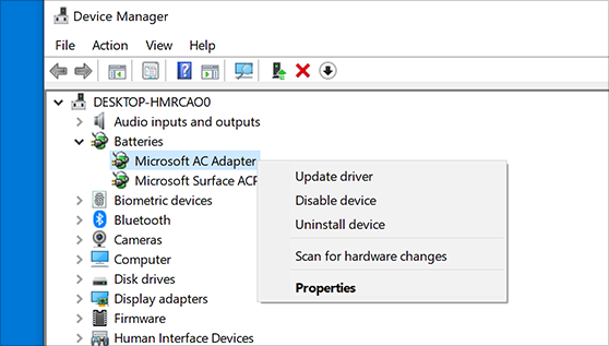 Select the device driver category at the top, and select your driver.