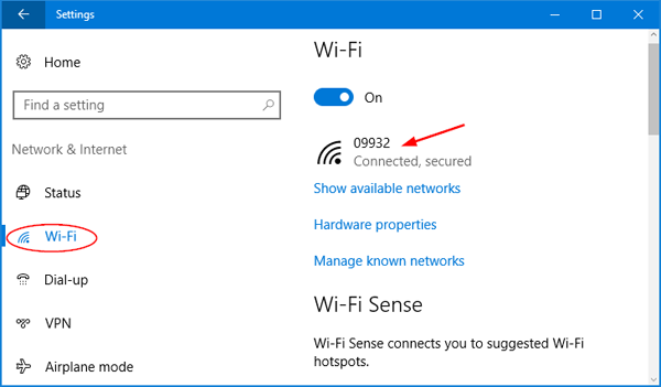 Select Wi-Fi from the left pane.