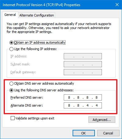 Set Obtain DNS server address automatically