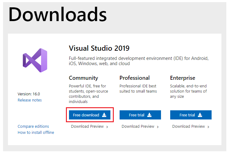 Start the Visual Studio Community Edition