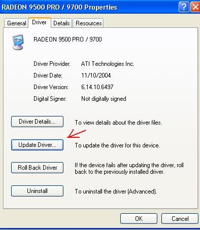 Then press the Driver tab, and select the Update driver button.