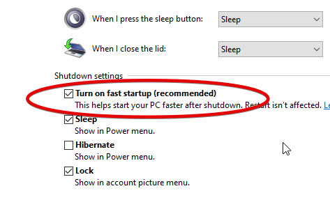 Toggle off the toggle for Turn on fast startup