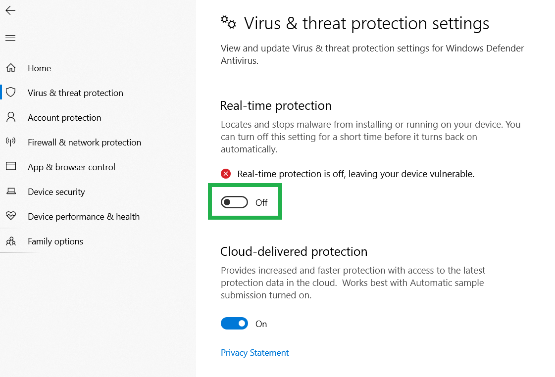 Try disabling or turning off your antivirus