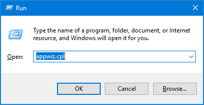 Type appwiz.cpl in the Run box, and click OK to open the Programs and Features window.