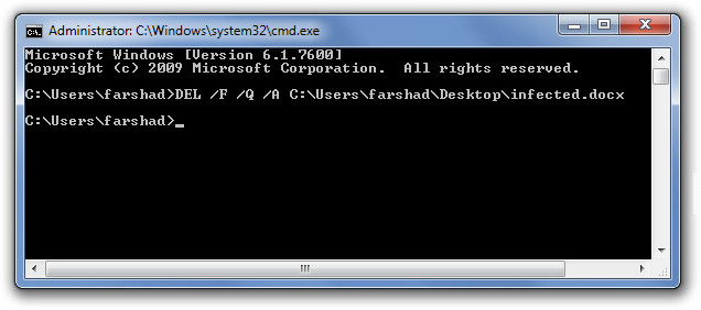 Use Command prompt to delete the corrupt file from the Windows installation folder