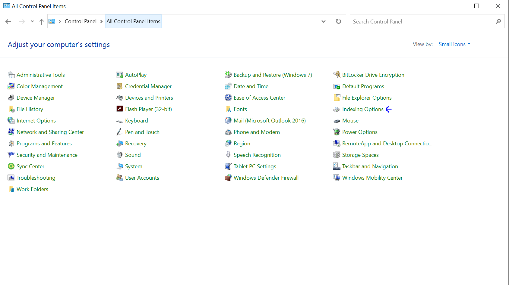 Windows configuration settings page.