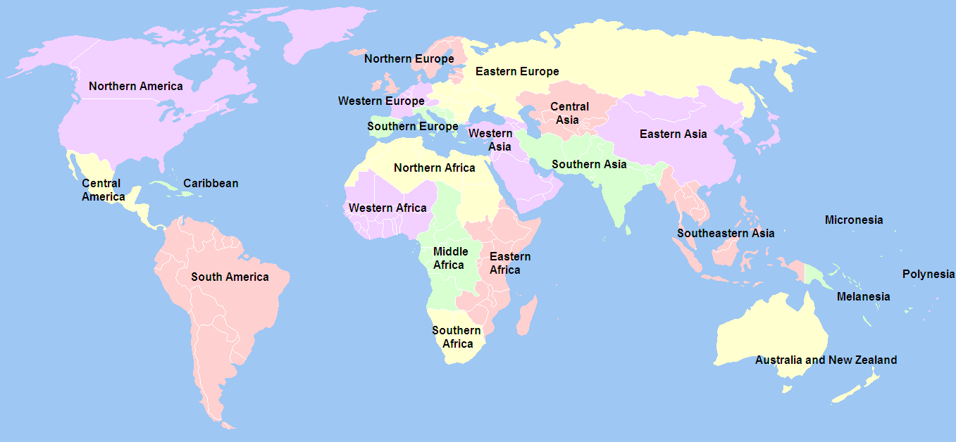 World map with highlighted regions or countries