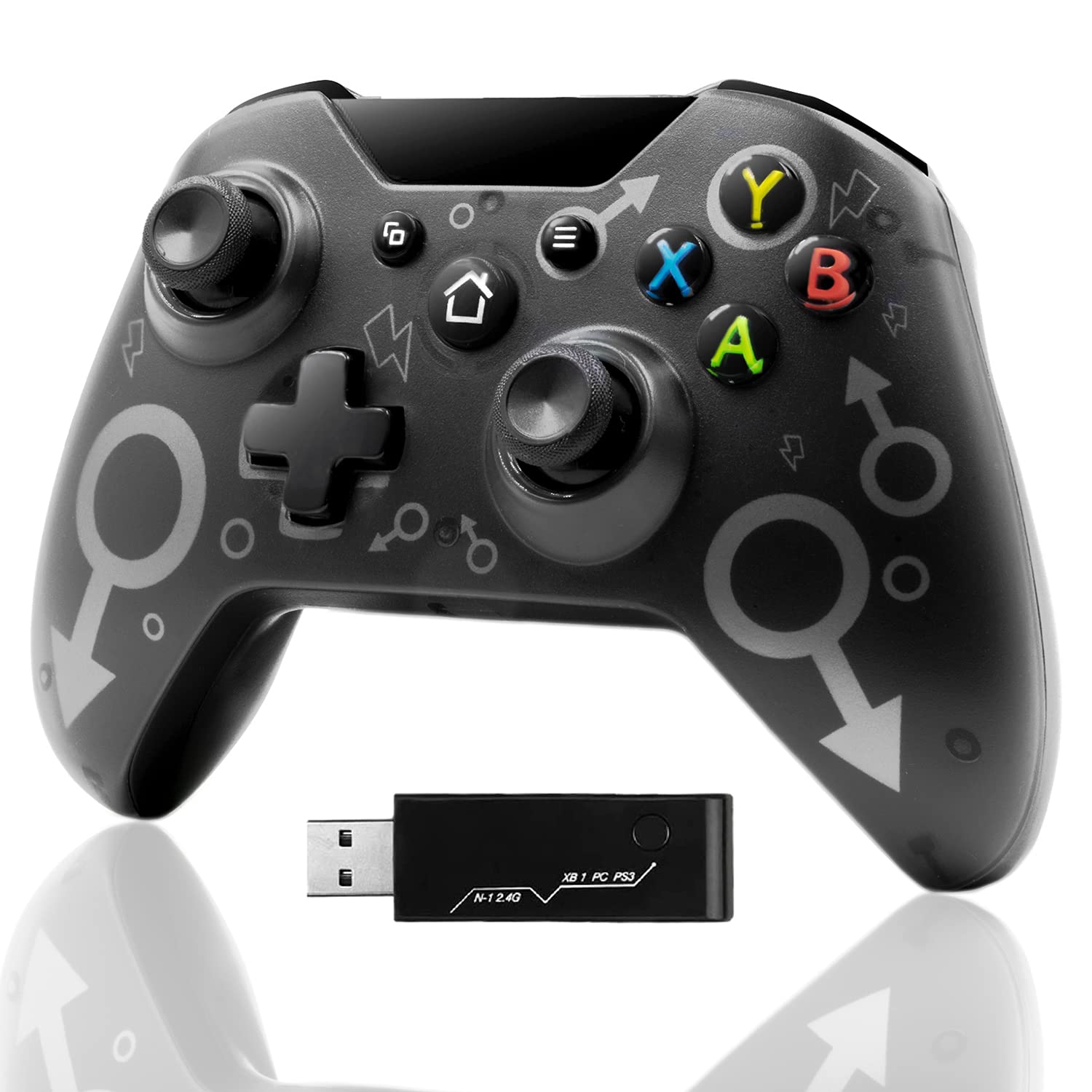 Xbox One controller with product overview details.